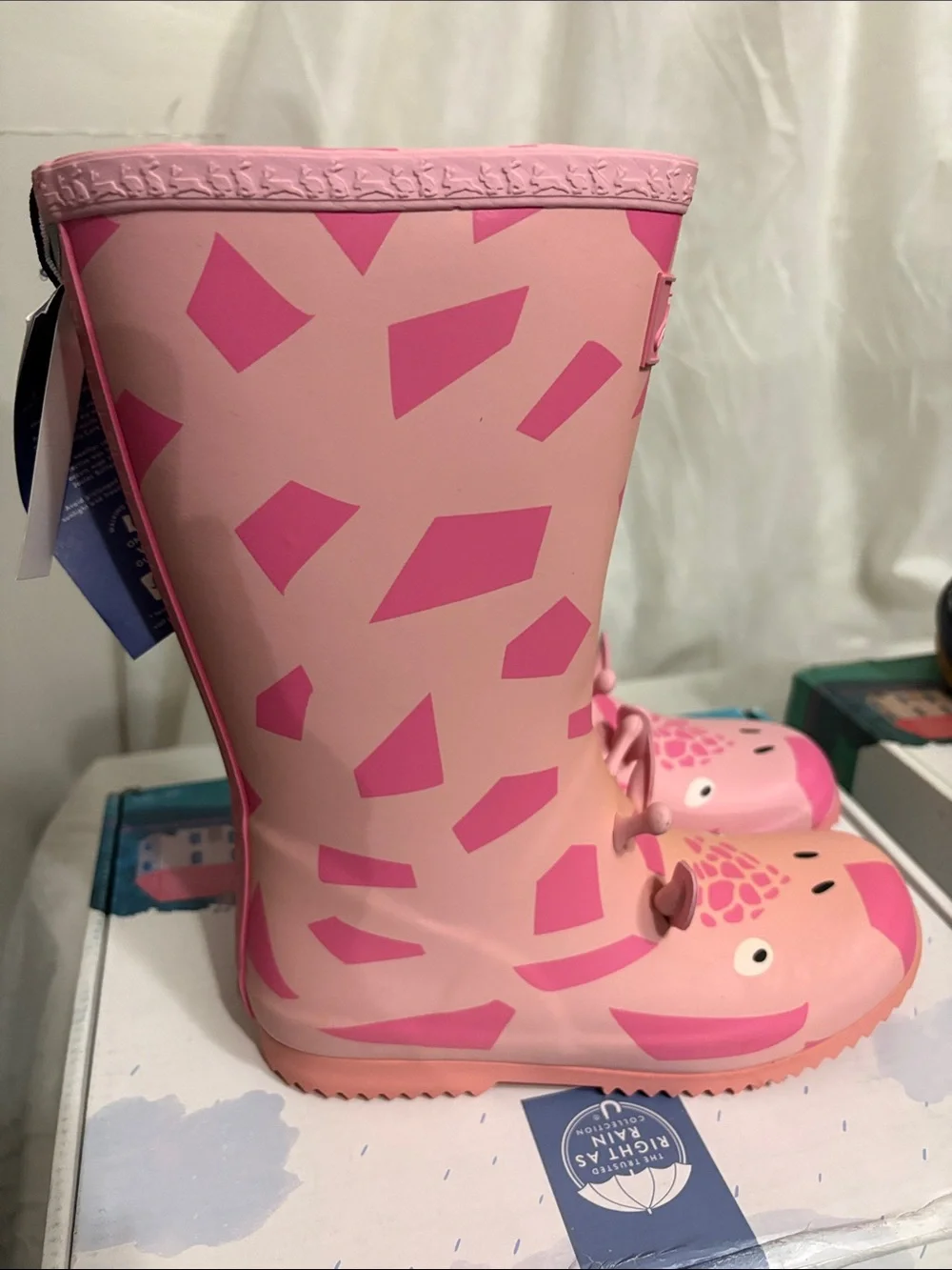 Joules Pink Giraffe Kids Rain Boots Size US 2 NWT